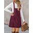 CUPSHE Damen Latzrock Quadratischer Ausschnitt Hosenträger Taschen Cord Latzkleid Overallkleid Freizeitkleider Corduroy Mini Dress Weinrot M