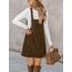 CUPSHE Damen Latzrock Quadratischer Ausschnitt Hosenträger Taschen Cord Latzkleid Overallkleid Freizeitkleider Corduroy Mini Dress Dunkelbraun XL