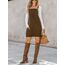 CUPSHE Damen Latzrock Quadratischer Ausschnitt Hosenträger Taschen Cord Latzkleid Overallkleid Freizeitkleider Corduroy Mini Dress Dunkelbraun L