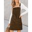 CUPSHE Damen Latzrock Quadratischer Ausschnitt Hosenträger Taschen Cord Latzkleid Overallkleid Freizeitkleider Corduroy Mini Dress Dunkelbraun L