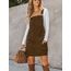 CUPSHE Damen Latzrock Quadratischer Ausschnitt Hosenträger Taschen Cord Latzkleid Overallkleid Freizeitkleider Corduroy Mini Dress Dunkelbraun XL