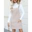 CUPSHE Damen Latzrock Quadratischer Ausschnitt Taschen Cord Latzkleid Overallkleid Freizeitkleider Corduroy Mini Overall Dress Aprikose S
