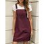 CUPSHE Damen Latzrock Quadratischer Ausschnitt Hosenträger Taschen Cord Latzkleid Overallkleid Freizeitkleider Corduroy Mini Dress Weinrot L