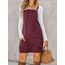 CUPSHE Damen Latzrock Quadratischer Ausschnitt Hosenträger Taschen Cord Latzkleid Overallkleid Freizeitkleider Corduroy Mini Dress Weinrot XXL