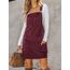 CUPSHE Damen Latzrock Quadratischer Ausschnitt Hosenträger Taschen Cord Latzkleid Overallkleid Freizeitkleider Corduroy Mini Dress Weinrot XL