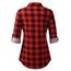 DJT Damen Weiches Gestrick Karierte Bluse Langarm 3/4 Roll Up Ärmel Hemdbluse Button-down Blusen Rot S