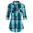 DJT Damen Weiches Gestrick Karierte Bluse Langarm 3/4 Roll Up Ärmel Hemdbluse Button-down Blusen Blau S
