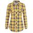 DJT Damen Weiches Gestrick Karierte Bluse Langarm Oberteile Roll Up Ärmel Hemdbluse Tunika Button Down Blusen Top Gelb Kariertes S