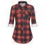 DJT Damen Weiches Gestrick Karierte Bluse Langarm Oberteile Roll Up Ärmel Hemdbluse Shirts Button Down Blusen Top Rot-Marineblau S