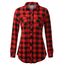 DJT Damen Weiches Gestrick Karierte Bluse Langarm 3/4 Roll Up Ärmel Hemdbluse Button-down Blusen Rot XL