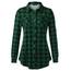 DJT Damen Weiches Gestrick Karierte Bluse Langarm 3/4 Roll Up Ärmel Hemdbluse Button-down Blusen Grün kariert S