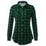 DJT Damen Weiches Gestrick Karierte Bluse Langarm 3/4 Roll Up Ärmel Hemdbluse Button-down Blusen Grün kariert XL
