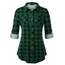 DJT Damen Weiches Gestrick Karierte Bluse Langarm 3/4 Roll Up Ärmel Hemdbluse Button-down Blusen Grün kariert S