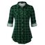 DJT Damen Weiches Gestrick Karierte Bluse Langarm 3/4 Roll Up Ärmel Hemdbluse Button-down Blusen Grün kariert L