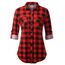 DJT Damen Weiches Gestrick Karierte Bluse Langarm 3/4 Roll Up Ärmel Hemdbluse Button-down Blusen Rot XL
