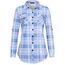 DJT Damen Weiches Gestrick Karierte Bluse Langarm Oberteile Roll Up Ärmel Hemdbluse Shirts Button Down Blusen Top Himmelblau S