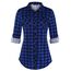 DJT Damen Weiches Gestrick Karierte Bluse Langarm 3/4 Roll Up Ärmel Hemdbluse Button-down Blusen Lebendiges Blau XL