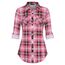 DJT Damen Weiches Gestrick Karierte Bluse Langarm Oberteile Roll Up Ärmel Hemdbluse Shirts Button Down Blusen Top Rosa-Braun M