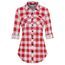 DJT Damen Weiches Gestrick Karierte Bluse Langarm Oberteile Roll Up Ärmel Hemdbluse Shirts Button Down Blusen Top Rot-Weiß L