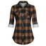 DJT Damen Weiches Gestrick Karierte Bluse Langarm Oberteile Roll Up Ärmel Hemdbluse Tunika Button Down Blusen Top Orange-Schwarz S