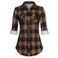 DJT Damen Weiches Gestrick Karierte Bluse Langarm Oberteile Roll Up Ärmel Hemdbluse Tunika Button Down Blusen Top Orange-Schwarz M