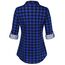 DJT Damen Weiches Gestrick Karierte Bluse Langarm 3/4 Roll Up Ärmel Hemdbluse Button-down Blusen Lebendiges Blau XL