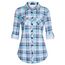 DJT Damen Weiches Gestrick Karierte Bluse Langarm Oberteile Roll Up Ärmel Hemdbluse Tunika Button Down Blusen Top Hellblaues Kariertes L