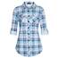 DJT Damen Weiches Gestrick Karierte Bluse Langarm Oberteile Roll Up Ärmel Hemdbluse Tunika Button Down Blusen Top Hellblaues Kariertes M