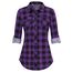DJT Damen Weiches Gestrick Karierte Bluse Langarm Oberteile Roll Up Ärmel Hemdbluse Tunika Button Down Blusen Top Violett Schwarz Kariertes L