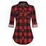DJT Damen Weiches Gestrick Karierte Bluse Langarm Oberteile Roll Up Ärmel Hemdbluse Shirts Button Down Blusen Top Rot-Schwarz XL