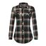 DJT Damen Weiches Gestrick Karierte Bluse Langarm Oberteile Roll Up Ärmel Hemdbluse Shirts Button Down Blusen Top Kaffee-Grün XL