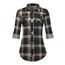 DJT Damen Weiches Gestrick Karierte Bluse Langarm Oberteile Roll Up Ärmel Hemdbluse Shirts Button Down Blusen Top Kaffee-Grün L