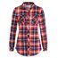 DJT Damen Weiches Gestrick Karierte Bluse Langarm 3/4 Roll Up Ärmel Hemdbluse Button-down Blusen Feuriges Rot XL