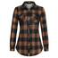 DJT Damen Weiches Gestrick Karierte Bluse Langarm Oberteile Roll Up Ärmel Hemdbluse Tunika Button Down Blusen Top Orange-Schwarz S