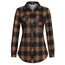 DJT Damen Weiches Gestrick Karierte Bluse Langarm Oberteile Roll Up Ärmel Hemdbluse Tunika Button Down Blusen Top Orange-Schwarz M