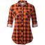 DJT Damen Weiches Gestrick Karierte Bluse Langarm Oberteile Roll Up Ärmel Hemdbluse Shirts Button Down Blusen Top Orange XL