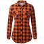 DJT Damen Weiches Gestrick Karierte Bluse Langarm Oberteile Roll Up Ärmel Hemdbluse Shirts Button Down Blusen Top Orange XL