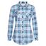 DJT Damen Weiches Gestrick Karierte Bluse Langarm Oberteile Roll Up Ärmel Hemdbluse Tunika Button Down Blusen Top Hellblaues Kariertes L