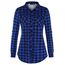 DJT Damen Weiches Gestrick Karierte Bluse Langarm 3/4 Roll Up Ärmel Hemdbluse Button-down Blusen Lebendiges Blau XL