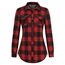 DJT Damen Weiches Gestrick Karierte Bluse Langarm Oberteile Roll Up Ärmel Hemdbluse Shirts Button Down Blusen Top Rot-Schwarz XL