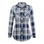 DJT Damen Weiches Gestrick Karierte Bluse Langarm Oberteile Roll Up Ärmel Hemdbluse Tunika Button Down Blusen Top Upgrade Dicker Stoff-Blau M