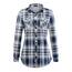 DJT Damen Weiches Gestrick Karierte Bluse Langarm Oberteile Roll Up Ärmel Hemdbluse Tunika Button Down Blusen Top Upgrade Dicker Stoff-Blau XL