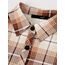 DJT Damen Weiches Gestrick Karierte Bluse Langarm Oberteile Roll Up Ärmel Hemdbluse Tunika Button Down Blusen Top Kaffee-Weiß S