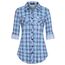 DJT Damen Weiches Gestrick Karierte Bluse Langarm Oberteile Roll Up Ärmel Hemdbluse Shirts Button Down Blusen Top Hellblau-Weiß L