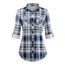 DJT Damen Weiches Gestrick Karierte Bluse Langarm Oberteile Roll Up Ärmel Hemdbluse Tunika Button Down Blusen Top Upgrade Dicker Stoff-Blau M