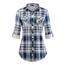 DJT Damen Weiches Gestrick Karierte Bluse Langarm Oberteile Roll Up Ärmel Hemdbluse Tunika Button Down Blusen Top Upgrade Dicker Stoff-Blau XL