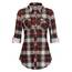 DJT Damen Weiches Gestrick Karierte Bluse Langarm 3/4 Roll Up Ärmel Hemdbluse Button-down Blusen Schönes Rot XL