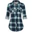 DJT Damen Weiches Gestrick Karierte Bluse Langarm Oberteile Roll Up Ärmel Hemdbluse Tunika Button Down Blusen Top Grün-Blau L