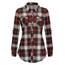 DJT Damen Weiches Gestrick Karierte Bluse Langarm 3/4 Roll Up Ärmel Hemdbluse Button-down Blusen Schönes Rot XL