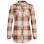 DJT Damen Weiches Gestrick Karierte Bluse Langarm Oberteile Roll Up Ärmel Hemdbluse Tunika Button Down Blusen Top Kaffee-Weiß S